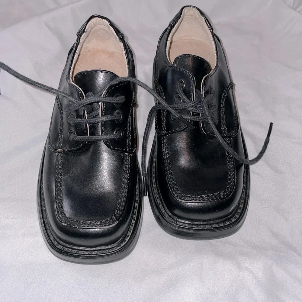 Black Box Black Leather LIL DARREN Loafer Dress Lace Up Shoes size 8